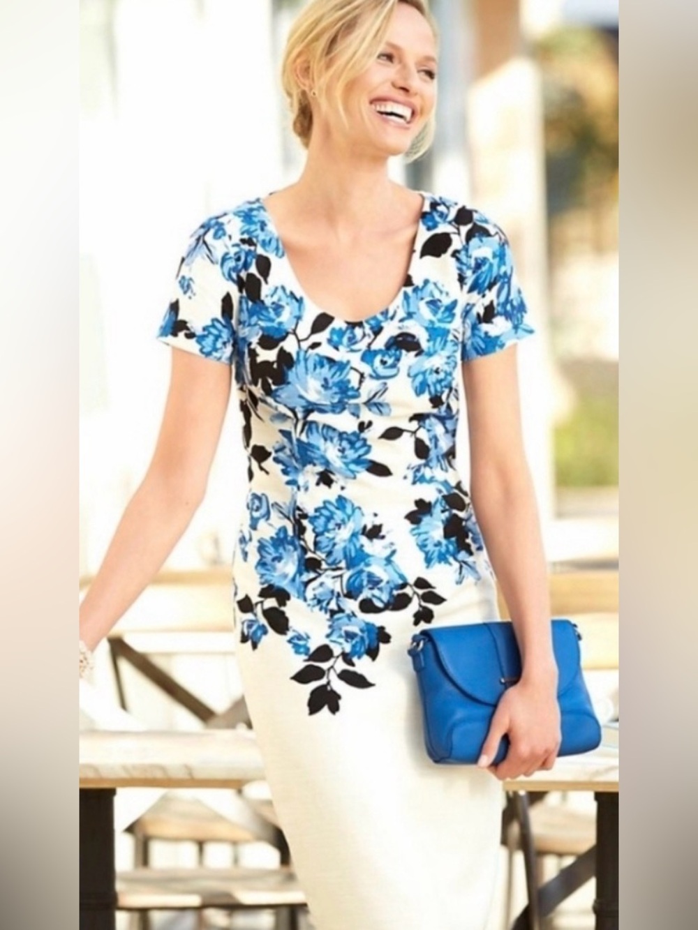 Talbots Floral Sheath Dress Blue Black Ivory Size 6 NWT
